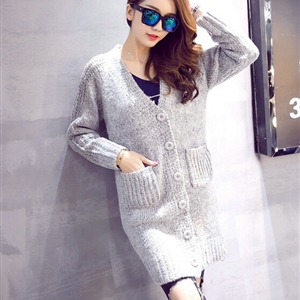 Winter Fashion Sweater Cardigan Coat Women Loose Thin Thick V-Neck Button - Grey