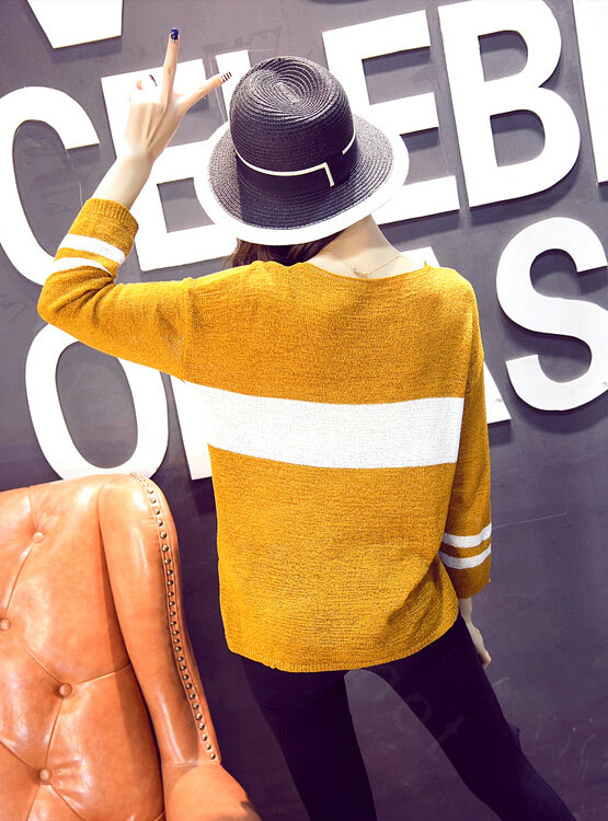 Winter Fashion Sweater Loose Short V-Neck Full Sleeve Letter - Khaki