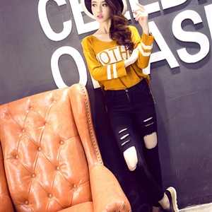 Winter Fashion Sweater Loose Short V-Neck Full Sleeve Letter - Khaki