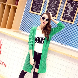 Winter Loose Sweater Cardigan Coat Flat Knitted V-Neck - Green