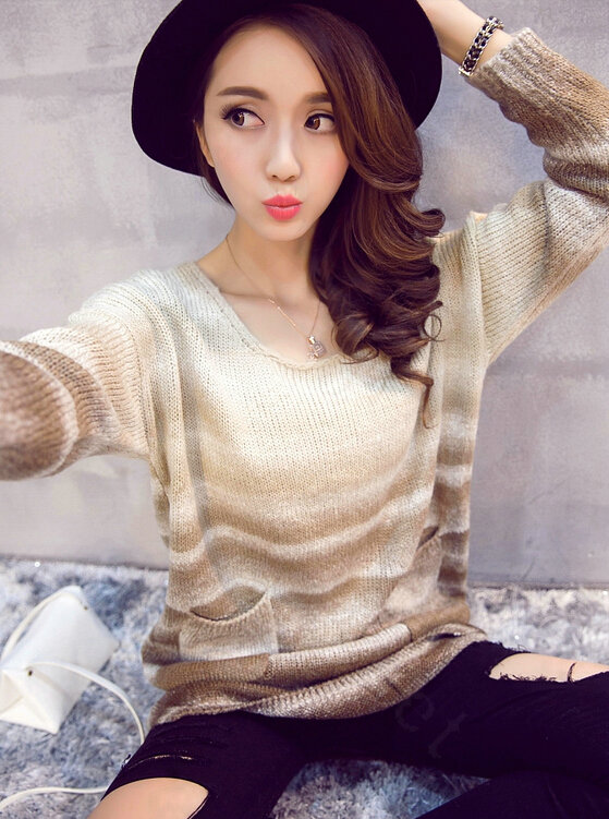 Winter Street Style Sweater Female Thick Warm Striped O-Neck Color - Coffee