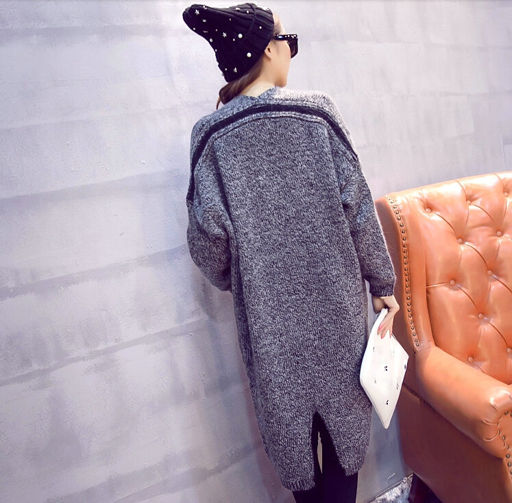 Winter Sweater Cardigan Coat Girls Long Loose Pocket Thick - Grey