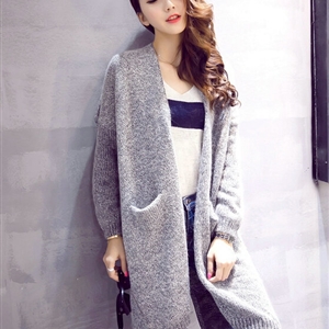 Winter Sweater Cardigan Coat Loose Thin Flat Knitted Solid Long - Grey