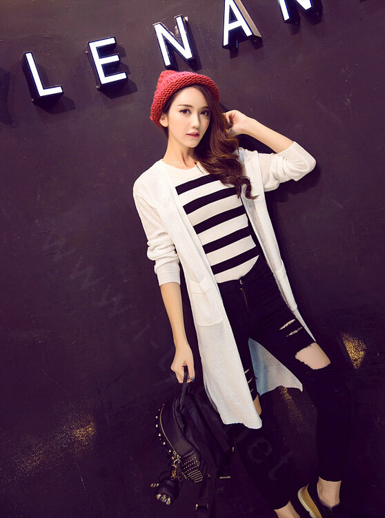 Winter Sweater Cardigan Flat Knitted Fashion Temperament Back Eyes - White