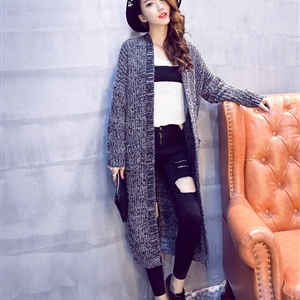 Winter Sweater Cardigan Hand Knitted Female Long Street Fashion Warm Pocket - Grey