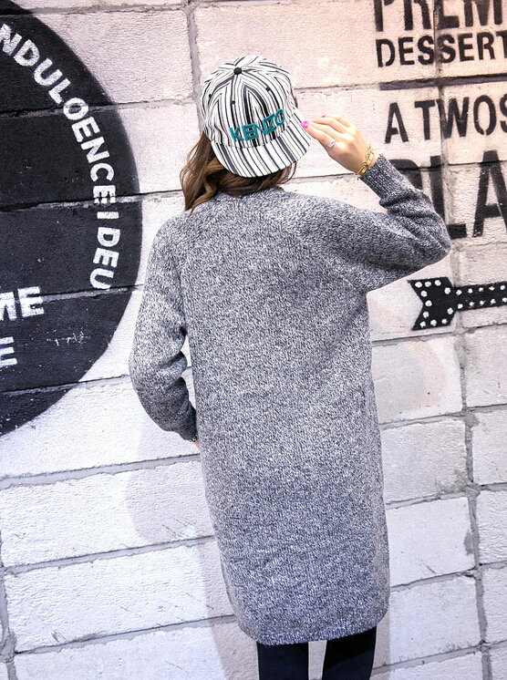 Winter Sweater Fashion Cardigan Female Coat Flat Knitted Long Thick Warm Loose - Dark Grey