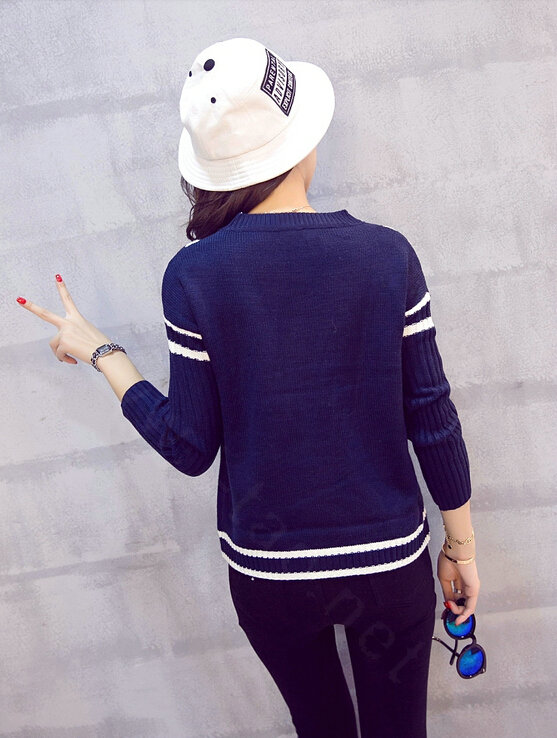 Winter Sweater Fashion Navy O-Neck Flat Knitted Female Slim - Black
