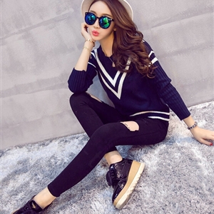 Winter Sweater Fashion Navy O-Neck Flat Knitted Female Slim - Black