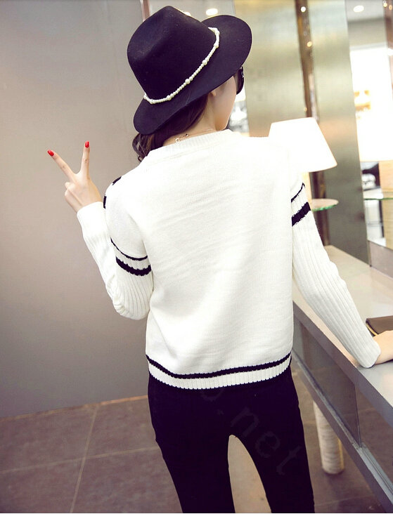 Winter Sweater Fashion Navy O-Neck Flat Knitted Female Slim - White