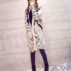 Winter Sweater Female Big Geometric Cardigans Temperament Cardigan Coat - White