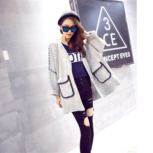 Winter Sweater Female Cardigan Coat Bat Loose Flat Knitted Fashion - Grey