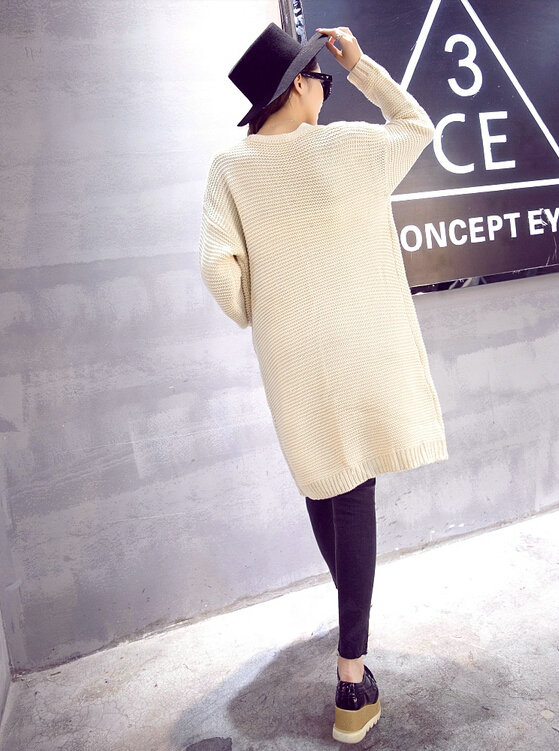 Winter Sweater Female Overcoat Striped Cardigans Long Thick Warm Loose - Beige