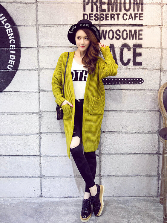 Winter Sweater Female Overcoat Striped Cardigans Long Thick Warm Loose - Green