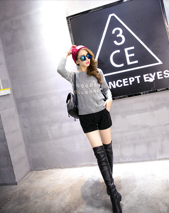 Winter Sweater Female Slim Warm Personality All-Match O-Neck - Grey