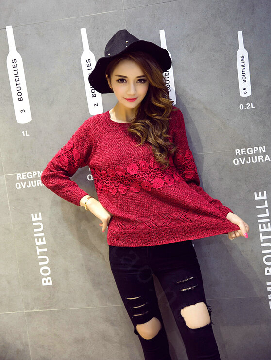 Winter Sweater Female Slim Warm Personality All-Match O-Neck - Red