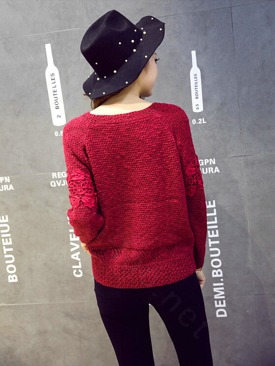 Winter Sweater Female Slim Warm Personality All-Match O-Neck - Red