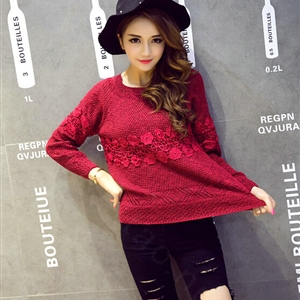 Winter Sweater Female Slim Warm Personality All-Match O-Neck - Red