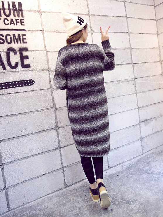 Winter Sweater Female Striped High-Grade Long Thick Warm Color - Purple