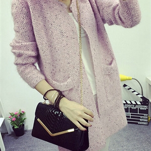 Winter Sweater Female V-Neck Long Loose Thin Pocket Trend - Pink