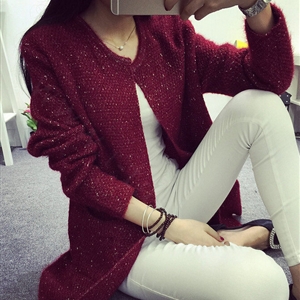 Winter Sweater Female V-Neck Long Loose Thin Pocket Trend - Red