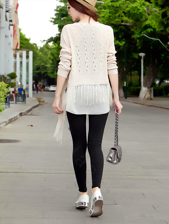 Winter Sweater Flat Knitted Patchwork Coat Female Long Cardigan - Beige