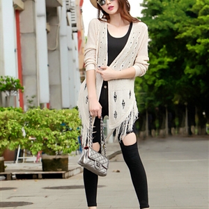 Winter Sweater Flat Knitted Patchwork Coat Female Long Cardigan - Beige