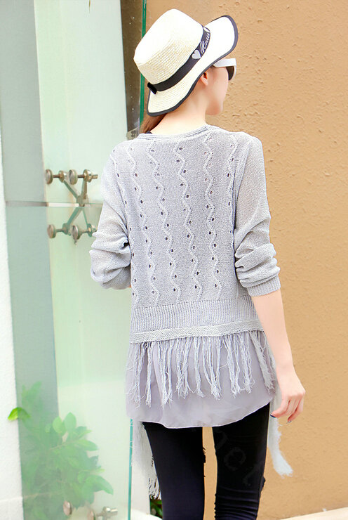 Winter Sweater Flat Knitted Patchwork Coat Female Long Cardigan - Grey