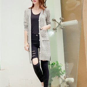 Winter Sweater Girls Pockets Flat Knitted Thin Long Sleeved Cardigan - Beige