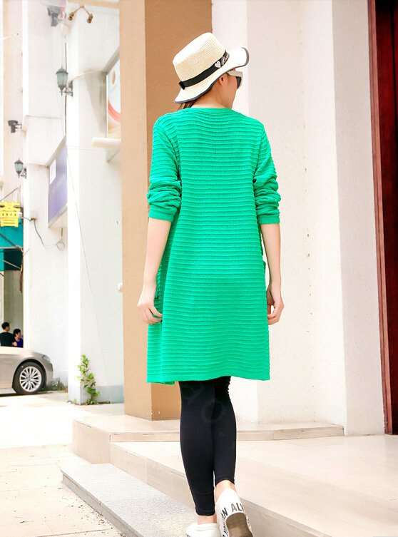 Winter Sweater Open Stitch V-Neck Cardigan Coat Girls Long Sleeved - Green