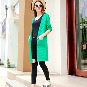 Winter Sweater Open Stitch V-Neck Cardigan Coat Girls Long Sleeved - Green