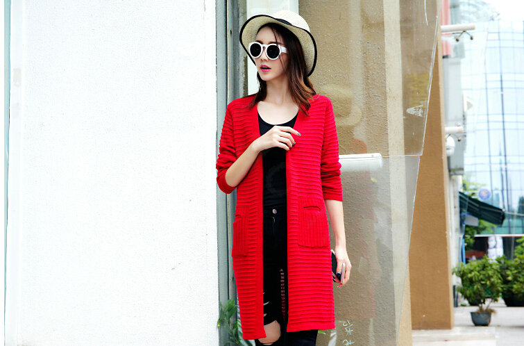 Winter Sweater Open Stitch V-Neck Cardigan Coat Girls Long Sleeved - Red