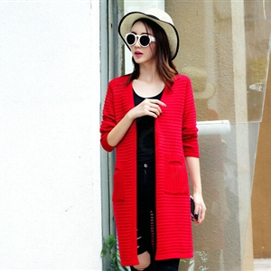 Winter Sweater Open Stitch V-Neck Cardigan Coat Girls Long Sleeved - Red