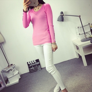 Winter Sweater Solid Tight Shirt Womens Stretch Thick - Pink