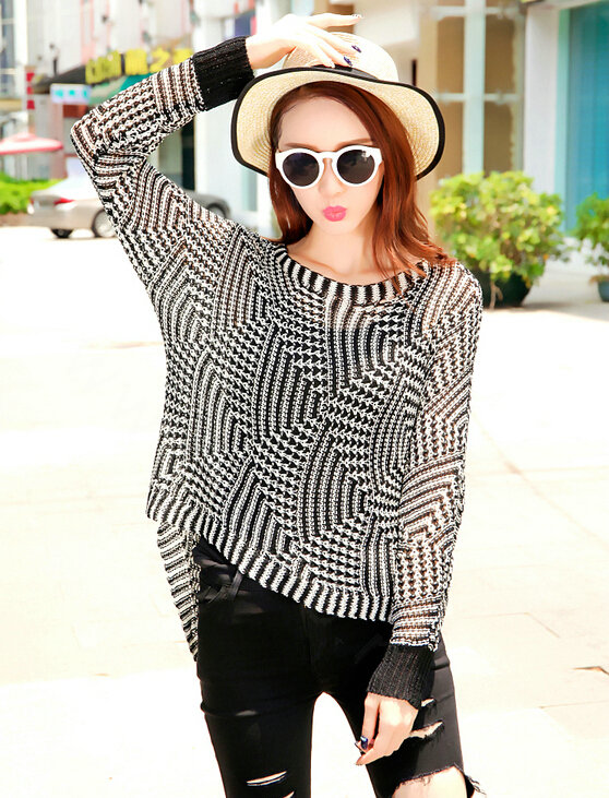 Winter Sweater Thin Women Crocheted Novelty Hollow Sexy Irregular - Black