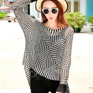 Winter Sweater Thin Women Crocheted Novelty Hollow Sexy Irregular - Black