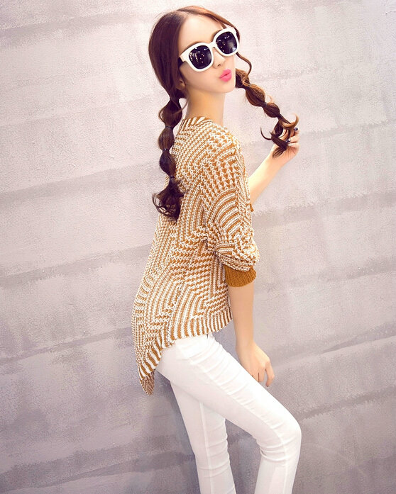 Winter Sweater Thin Women Crocheted Novelty Hollow Sexy Irregular - Khaki