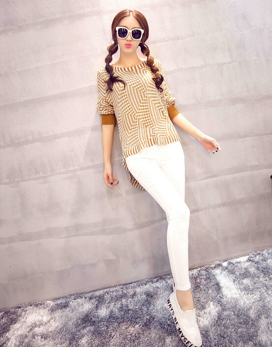 Winter Sweater Thin Women Crocheted Novelty Hollow Sexy Irregular - Khaki