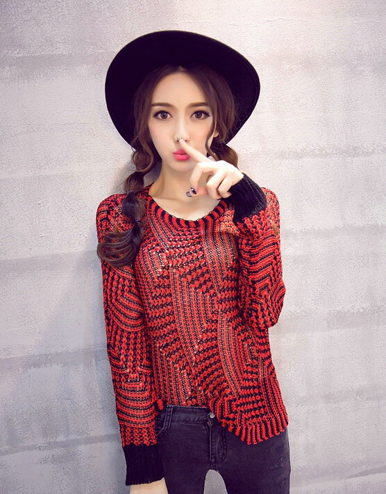 Winter Sweater Thin Women Crocheted Novelty Hollow Sexy Irregular - Red