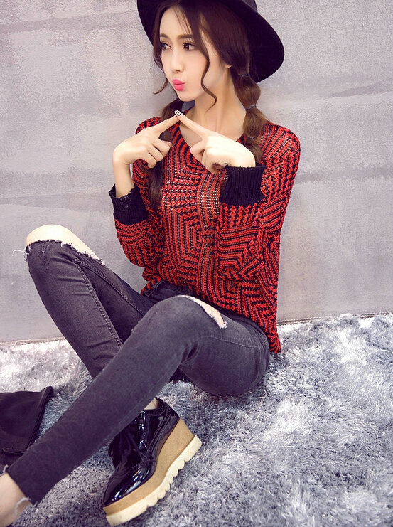 Winter Sweater Thin Women Crocheted Novelty Hollow Sexy Irregular - Red