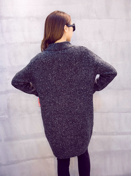 Winter Sweater V Collar Thick Flat Knitted Female Warm - Dark Grey