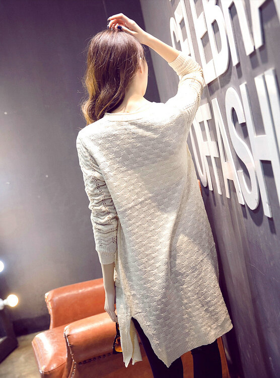 Winter Sweater Women Cardigan Crocheted Making Solid Hollow - White