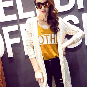 Winter Sweater Women Cardigan Crocheted Making Solid Hollow - White