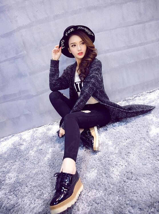 Winter Sweater Women Fashion Loose Cardigan Coat Thick Warm V Collar - Black