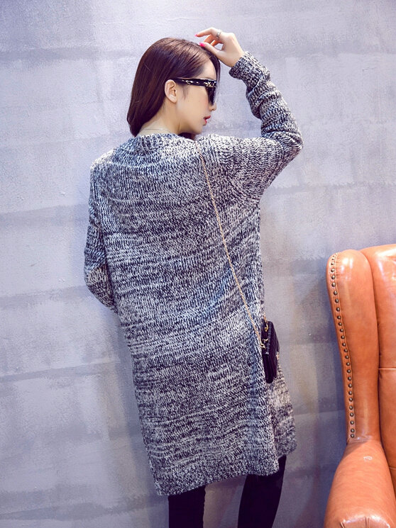 Winter Sweater Women Fashion Loose Cardigan Coat Thick Warm V Collar - Grey