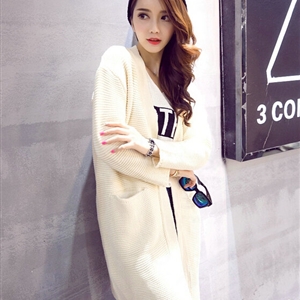 Winter Sweater Wowen Cardigan Solid Coat Thick Loose Sleeved Warm - White