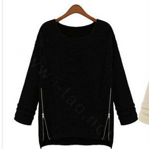 Winter Sweater Zipper Loose Knit Female Thickened Solid - Black