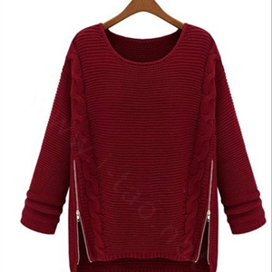 Winter Sweater Zipper Loose Knit Female Thickened Solid - Red