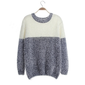 Winter Sweaters Thick Knitted O-Neck Hot Color Mohair Female - Grey
