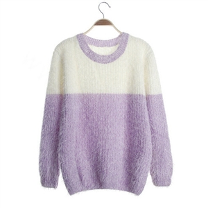 Winter Sweaters Thick Knitted O-Neck Hot Color Mohair Female - Purple