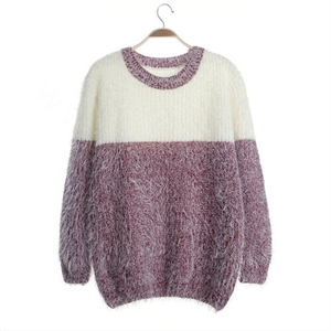 Winter Sweaters Thick Knitted O-Neck Hot Color Mohair Female - Red